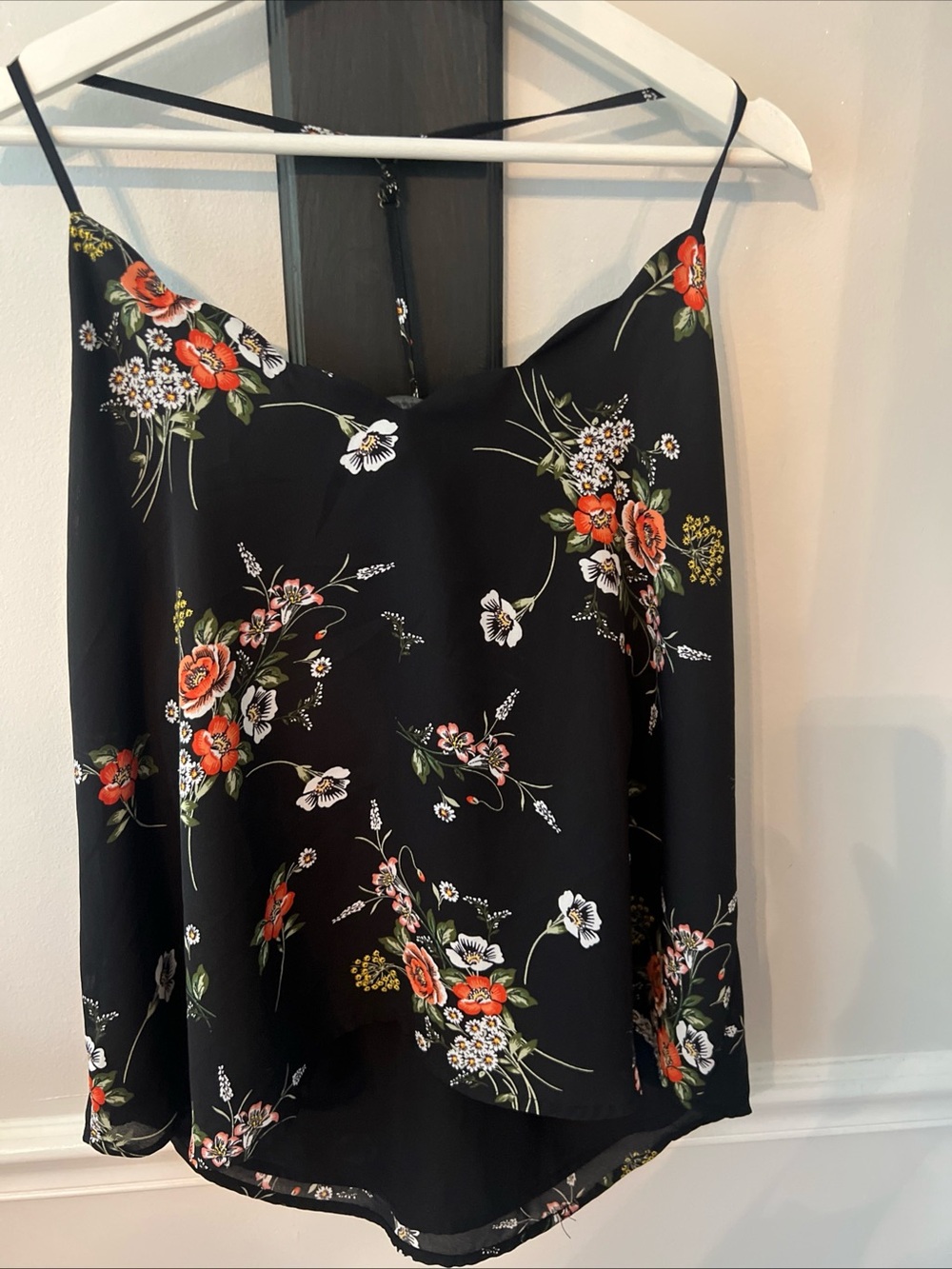 Black Floral Spaghetti-Strap Tank Top